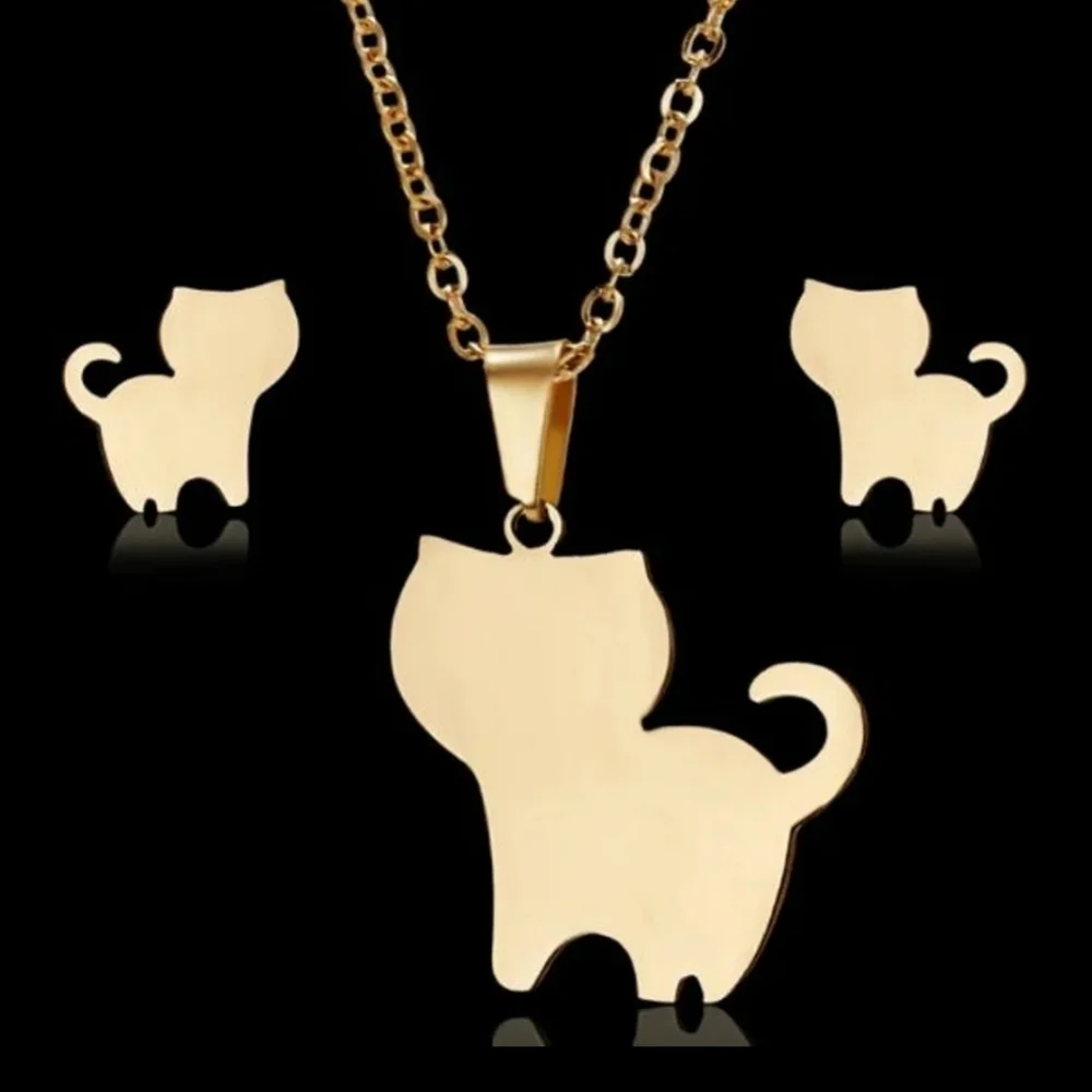 Girls Cat Earrings and Pendant Necklace child